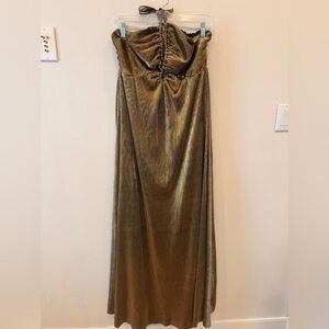Show Me Your Mumu Gold Metallic Strapless Maxi Dress XL Ruched Bust Formal Party